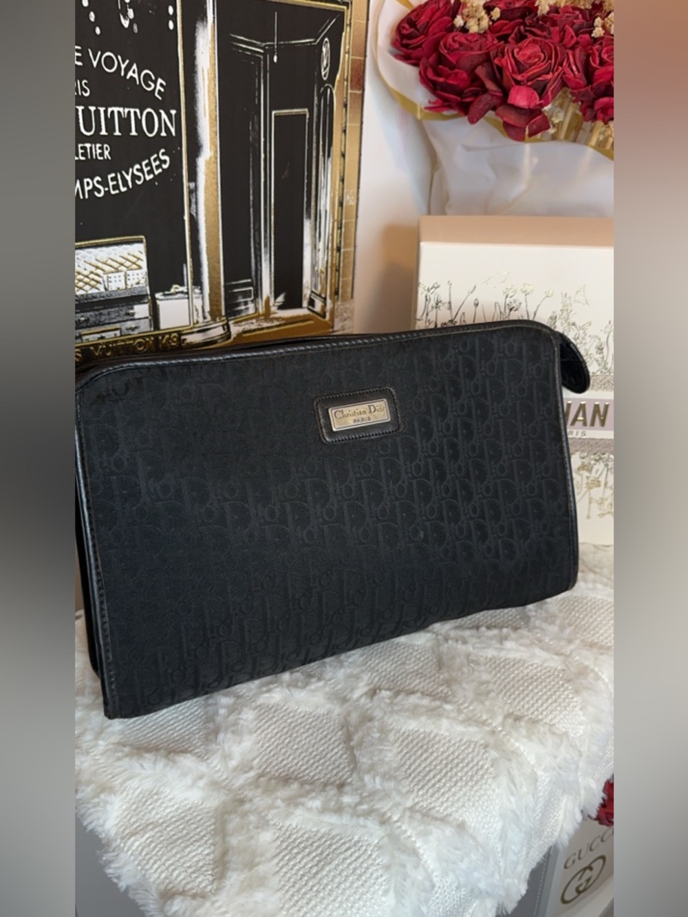 Dior Oblique Black Jacquard Logo Pouch